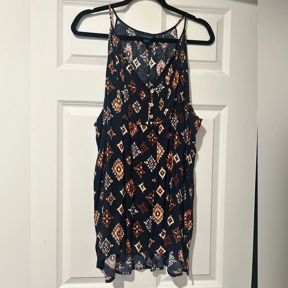 Daytrip Navy Crinkle Henley Flowy Tunic Tank Top - Picture 6 of 14